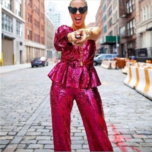 Zara Limited Edition Pink Sequined Trousers Small NWT Blogger Fav Holiday Party - Picture 5 of 13